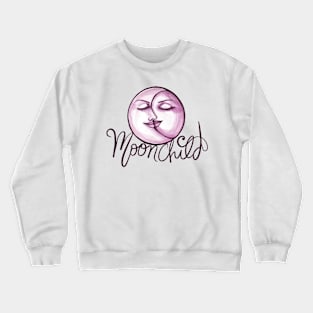 Moon Child Crescent and Full Moon Face Crewneck Sweatshirt